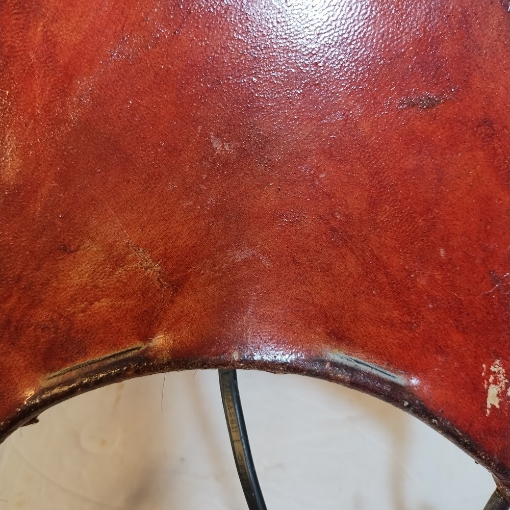 Vintage Pig Skin Table Lamp Iron Accent Light Spanish Red Leather Scroll Bedside - Picture 12 of 16